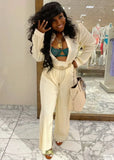 Fashion Rib Button Up Loose Blouse and PantS
