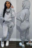 Sportwear Letter Print Long Sleeve Hoodies And Pant 2 Piece