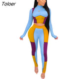 Two Piece Set Color Slim Set Patchwork Outfits Set For Women Long Sleeve Sexy Tight Sexy Skinny Club Party