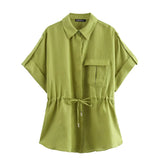 Spring Style Lace-Up Shirt 3436707 Straight Trousers 3454707-Outfit