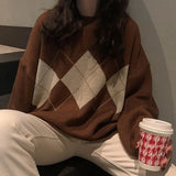 Graduation party Harajuku Kawaii Korean Fashion Casual Sweater Vintage Loose Color Contrast Knitted Pullover Aesthetic Clothes Woman