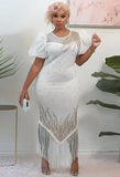 Elegant Beaded Puff Short Sleeve Tassels Party