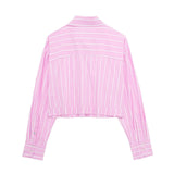 New Casual Loose Striped Short Style Shirt 2298084-Outfit