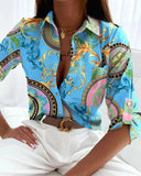 Letter Print Office Shirt Autumn Women Lapel Long Sleeve Single Breasted Blouse Elegant Pocket Camisas De Mujer