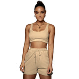 Yoga Wear Multicolor Solid U-Neck Top And Shorts Two-Piece