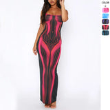 Spring-Summer Women's New Thin Slings With Bra Printed Striped Long Dress