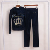 Piece Set Sweatsuit Hoodies Long Sleeve Tops and Pants Fashion Pattern Velvet Women Tracksuit for Sport