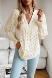 Loose Shirt Blouse Women Spring Autumn Fashion V-neck Rufles Sleeve Shirts For Women 2023 White Hot Stamping Top Femme-Outfit