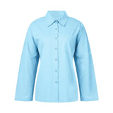 Lapel Shirt Blouse Solid 5 Colors Simple Style Long Sleeve Single Breasted Loose Casual Office Lady Tops Autumn Spring