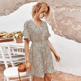 New Women Summer Dress Boho Style Floral Print Beach Dress Ruffles Elegant Party Dress Short Sleeve Sundress