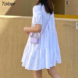 Women Solid Turn-down Collar A-line Ins Chic Kawaii Ins Above Knee Simple Student Female Vestidos Loose Casual