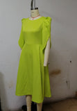 Women's New Autumn Style, Elegant And Fashionable Banquet Dress, Large Skirt, Yellow-Green Dress-Outfit