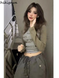Ropa Mujer Shirts for Women Fashion Tshirts Contrast Color Tunic Casual Tees O-neck Long Sleeve Casual T-shirts Crop Tops-Outfit