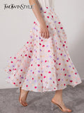 Sweet Petite Heart Print Midi Skirt For Women High Waist A Line Colorblock Long Skirts Female Clothing Summer