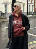 Black Hoodies Sweatshirt Women Letter Print Cotton Autumn Winter Sweatshirt 2024 Fashion High Street Loose Hooded Tops-Outfit