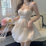 Sexy Mini Sweet Dress Women Korean High Waist Strapless Elegant Dress Japanese Backlesss High Wasit Party Casual