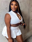 Sexy Zpper Sleeveless Crop Tank and A-line Skirt 2 Piece