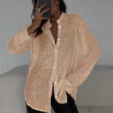 2025 New Pearl Blouse Collared Long-Sleeved Sleeve-Jersey Basic Women's Shirt