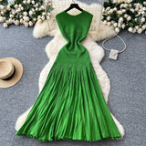 Luxury Famous Lady High Sense Sleeveless Knitted Dress Girl Summer Folds Splicing To Repair The Royal Sister Temperament