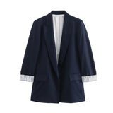 Spring Blended Roll-Sleeve Suit Jacket 2753530-Outfit
