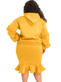 Plus Size Puffed Long Sleeve Hoodies And Fishtail Skirt 2 Piece