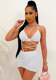 Sexy White Beaded Bra and Mini Skirt