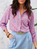 Loose Print Shirt Blouse Office Lady Long Sleeve Button Shirts For Women 2023 Fashion Boho Floral Autumn Top Femme Black-Outfit