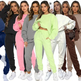 Piece Sets Women Solid Round Neck Tops Autumn Sweatshirts Loose Straight Long Pants Set Lace Up Tight High Waist 2023-Outfit