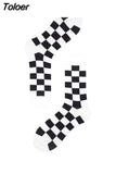 Harajuku Style Men Socks Black White Plaid Dot Cat Pattern Happy Socks New 2023 Hip Hop Combed Cotton
