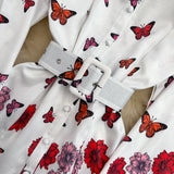 Spring Runway Long Sleeve Mini Dress Women Stand Collar Puff Sleeve Single Breasted Butterflies Print Sashes Short