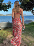 Sexy Print Maxi Dress for Women 2022 Backless Summer Party Club Straps Sundress Vestido Clothes 2022 Boho Floral