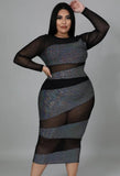 Plus Size Black See Through Sequins Long Sleeve Long