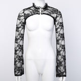 Temperament Flare Sleeve Blouse With Horn Inside Collar Perspective Of Lace Bottomed Blouse-Outfit