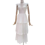 Elegant Solid Women's Dress Square Collar Sleeveless High Waist Patchwork Ruffles Long Dresses Female 2022