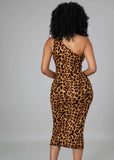 Sexy Print Bandage One Shoulder Sleeveless Midi