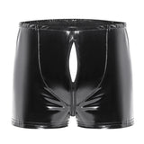 Toloer Men's PVC Bright Boxers Sexy Zipper Open File Ledershorts Size Accurate-Outfit