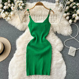 Women Sexy Knitted Pencil Dress Sleeveless Off Shoulder Elastic Slim Party Dresses Summer Fashion Sheath Strap