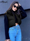 Winter Fashion Jackets For Women 2022 Orange Zipper Crop Tops Jackets Coats Streetwear Sleeveless Vest Black Coat