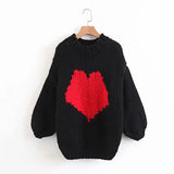 chic red heart jumper pullovers long sleeve o neck autumn winter women sweater black lamb wool mohair christmas