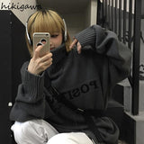 Tops Clothes Oversized Sweater Pullovers Winter Women Jumper Korean Fashion Knitwears Pull Femme Turtleneck Black Sweaters-Outfit