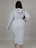 Grey Long Sleeve Hooded Curvy Plus Size Bodycon