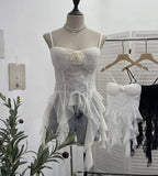 Sleeveless Vest Women With Chest Pads With Tectoral Lace Slings Irregular Ribbon Short Coat