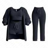 2025 New Knitted Plush Long-Sleeved Coat Vest Shorts Four-Piece Set + Three-Piece