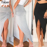 New Sexy Irregular Skirts Women Summer Charm Split Long Skirt Slit Party Bodycon Skirt Gray Black Office Lady