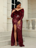 Size Sequin Ruched Tie-Back Split