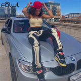 Streetwear Fall Fashion High Waist Jeans Pants Pockets Skeleton Print Casual Baggy Pants Women 2021 Black Denim