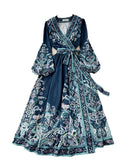 Early Spring New French High-End Style One-Piece Lace-Up Waist Printed Dress Women's Light Extravagant And Elegant Dress-Outfit