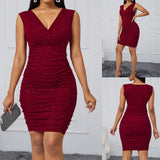 Solid-Color V-Neck Solid-Colored Sleeveless Sleeve-Less Sleeve-Bless Women's
