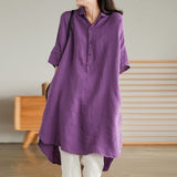 And Art Simple White Linen Shirt Women's Long 2025 Summer Thin Loose Middle-Sleeved Doll Collar