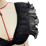 Solid-Color Mesh Yarn Leaf-Side Split Swimsuit Woman 2025 New High-Waisted Folding Sexy Bikini